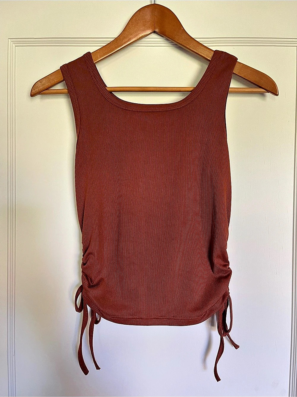 SHEIN Solid Rib-Knit Side Drawstring Tank Top
